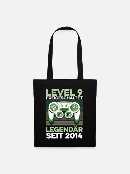 Level 9 Jahre 9. Geburtstag Jahr 2014 Junge Gamer - Stoffbeutel - Schwarz