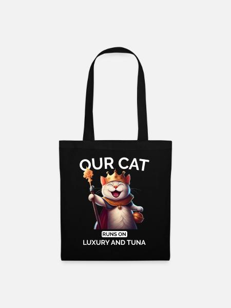 Katze Mama Papa Cartoon Katze Krone Königin - Stoffbeutel - Schwarz