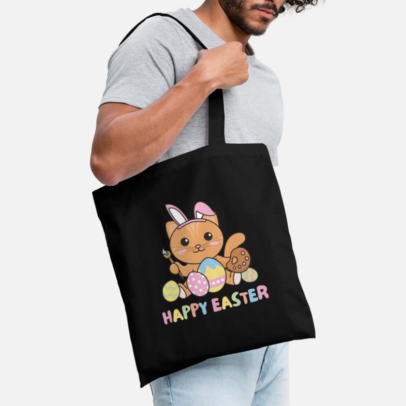 happy easter cute cat Easter with Easter eggs Tote Bag