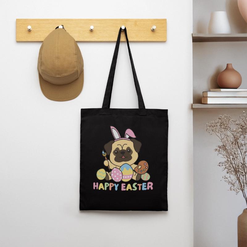 happy easter sweet pug Easter with Easter eggs Tote Bag