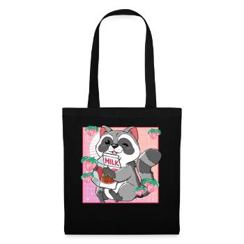 Kawaii Raccoon Strawberry Milk - Tote Bag - black - Front