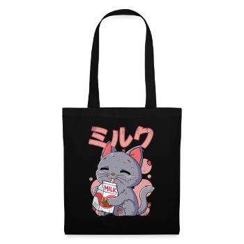 Kawaii Katze Erdbeermilch - Stoffbeutel - Schwarz - Vorne