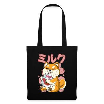 Kawaii Shiba Inu Chien Lait de fraise - Sac en tissu - noir - Devant