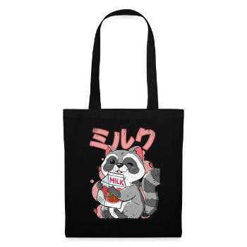 Kawaii Raccoon Strawberry Milk - Tote Bag - black - Front