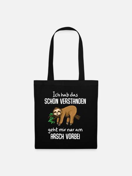 Faultier Tshirt Damen Herren Faul Müde Bürohumor - Stoffbeutel - Schwarz