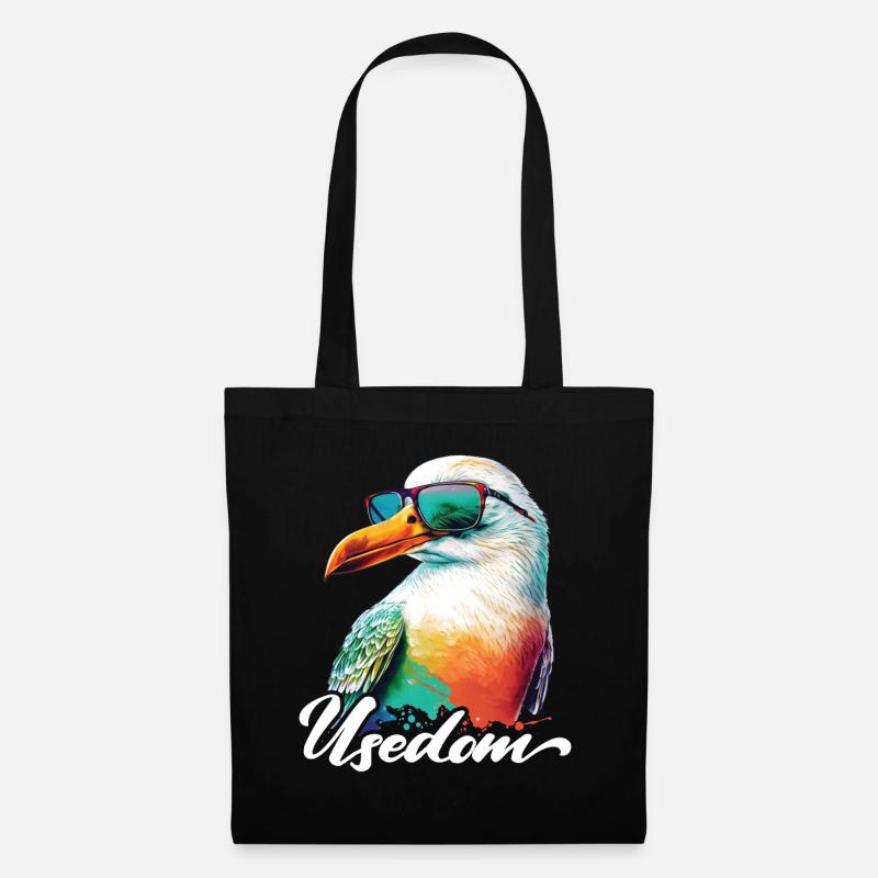 Usedom Urlaub coole bunte Möwe mit Sonnenbrille - Stoffbeutel - Schwarz