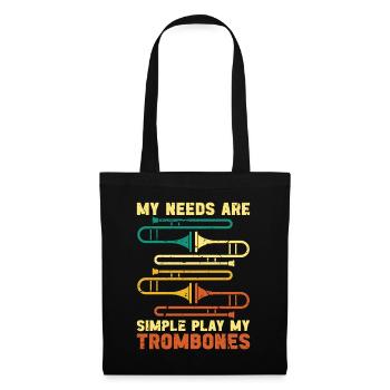Trombone My Needs Are Simple Retro Marching Band - Tote Bag - black - Front