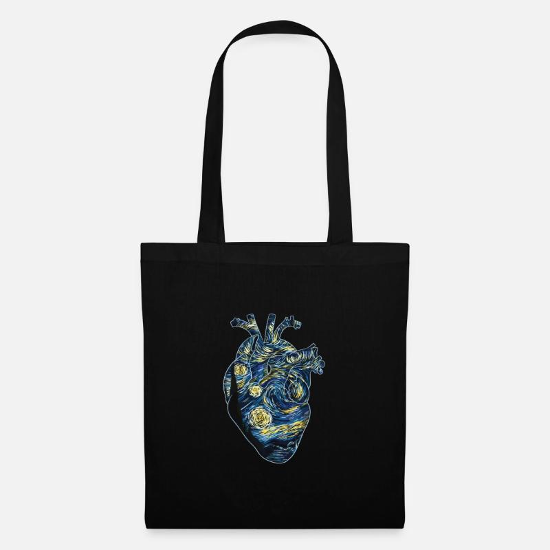 Anatomisches Herz im Stil von Van Goghs Stary - Stoffbeutel - Schwarz