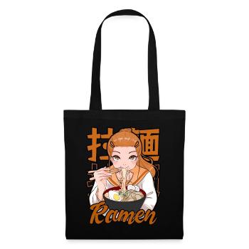 Kawaii Ramen Anime Girl Japanese Noodle Food - Stoffbeutel - Schwarz - Vorne