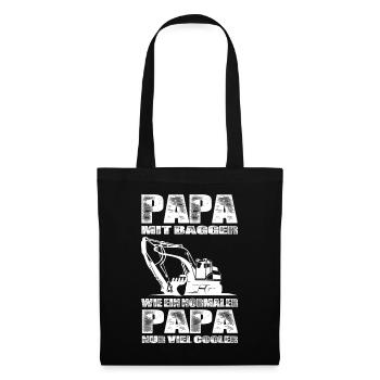 Papa Mit Bagger Wie Ein Normaler Papa Nur Cooler - Stoffbeutel - Schwarz - Vorne