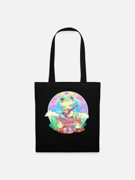 Frog Banjoist Colorful Cottagecore Aesthetic Cute - Stoffbeutel - Schwarz
