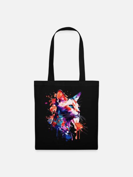 Watercolor Siamese Cat Colorful Siam Cats Lover - Stoffbeutel - Schwarz