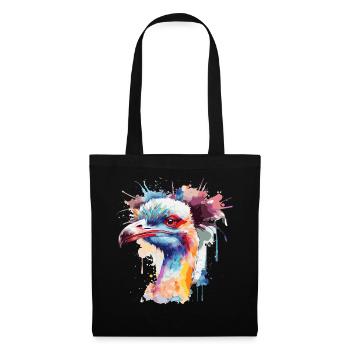 Watercolor Ostrich Face Colorful Funny - Stoffbeutel - Schwarz - Vorne