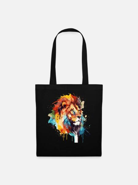 Watercolor Lion Colorful Safari African Wildlife A - Stoffbeutel - Schwarz