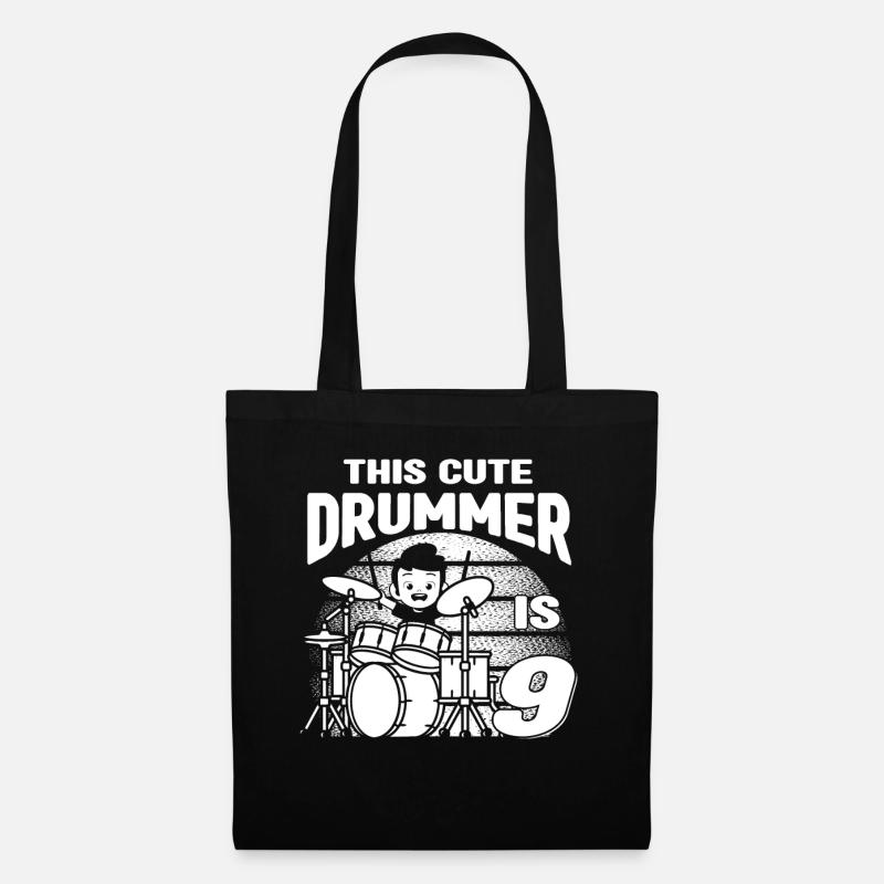 Birthday Drummer Boy - This Cute Drummer Is 9 Year - Stoffbeutel - Schwarz