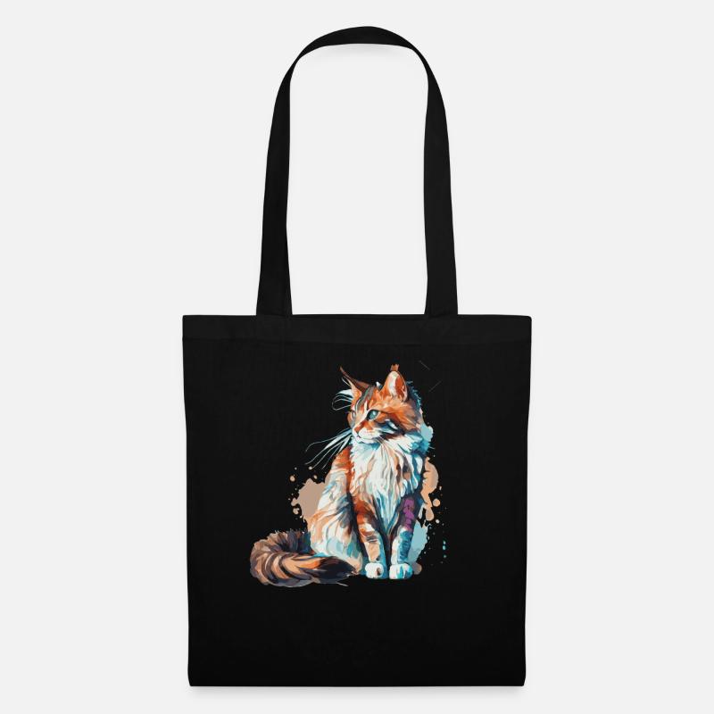 Watercolor American Bobtail Cat Colorful Cat Lover - Stoffbeutel - Schwarz