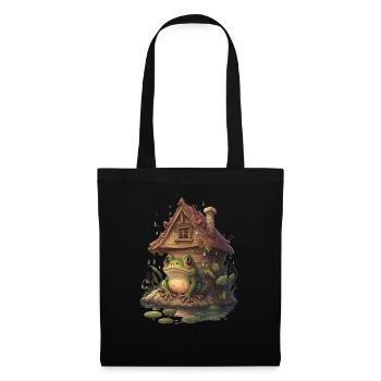 Cottagecore esthétique grenouille dans les bois avec cabane - Sac en tissu - noir - Devant