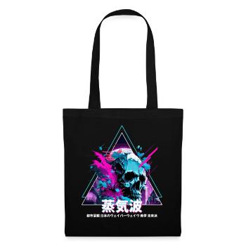 Glitch Skull Vaporwave Aesthetic Edgy Urban Japane - Stoffbeutel - Schwarz - Vorne