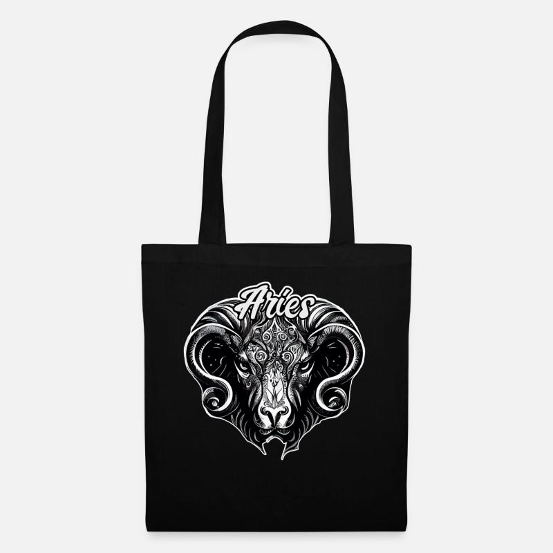 Aries Ram Astrological Sign Ornate Zodiac - Stoffbeutel - Schwarz