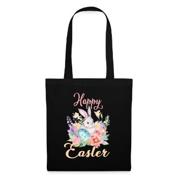 Frohe Ostern Hase Osterei für einen Osterhasen - Stoffbeutel - Schwarz - Vorne