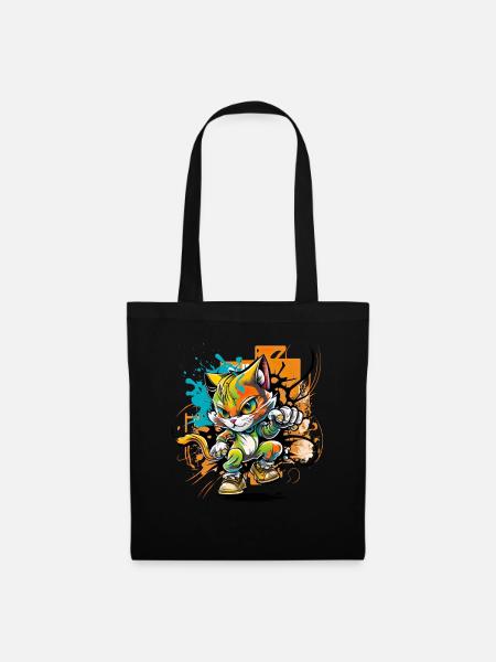 Streetstyle Katze Graffiti Kunst Streetart - Stoffbeutel - Schwarz