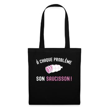 Problème Saucisson Drôle - Cadeau Apéro Humour - Sac en tissu - noir - Devant