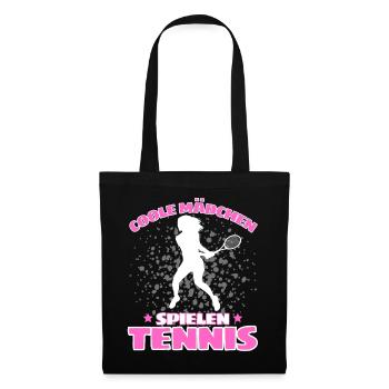 COOLE MÄCHEN SPIELEN TENNIS Lustiges - Stoffbeutel - Schwarz - Vorne