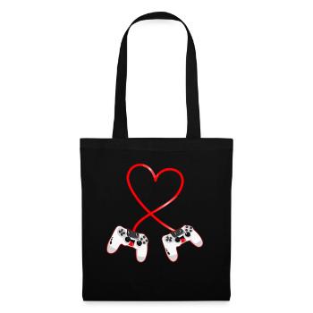 Manette Jeux Vidéo Coeur - Cadeau Geek St Valentin - Sac en tissu - noir - Devant