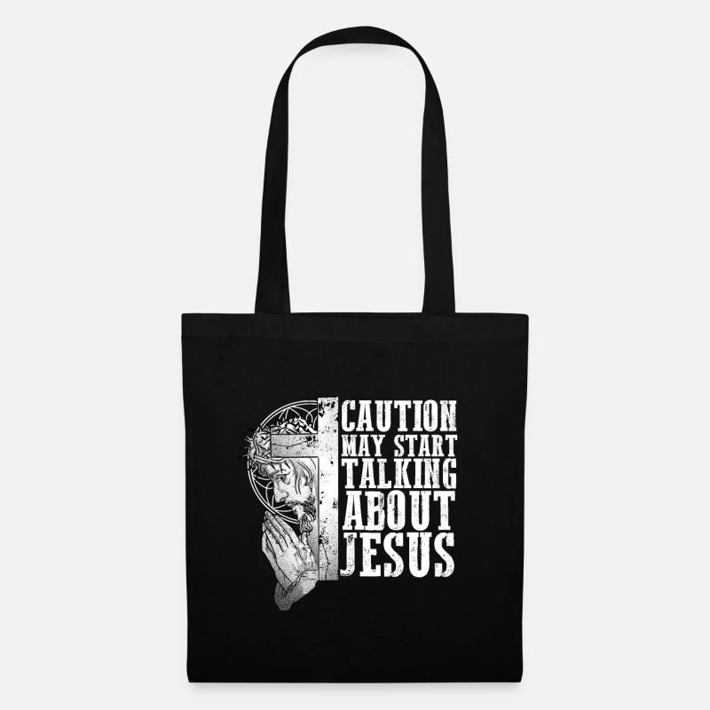 Caution May Start Talking About Jesus I Bible - Stoffbeutel - Schwarz
