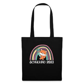 Schulkind 2023 Einschulung Fuchs Schule - Stoffbeutel - Schwarz - Vorne