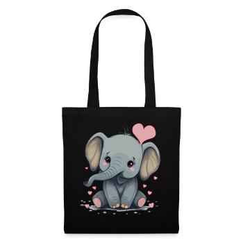 Cute Elephant Valentines Day Heart Kawaii Animal L - Tote Bag - black - Front