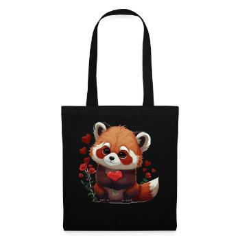 Mignon panda rouge Saint-Valentin Roses amoureux des animaux - Sac en tissu - noir - Devant