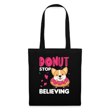 Süßer Corgi lustige Tiere in Donut Wortspiel pink - Stoffbeutel - Schwarz - Vorne