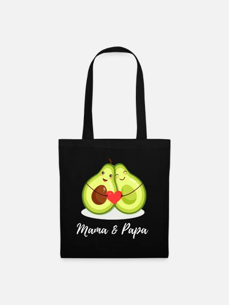 Mama & Papa Avocados Herz Geschenkidee - Stoffbeutel - Schwarz
