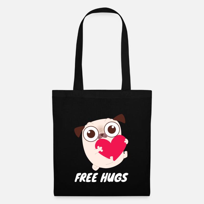 Free Hugs - Niedlicher Mops Herz - Stoffbeutel - Schwarz