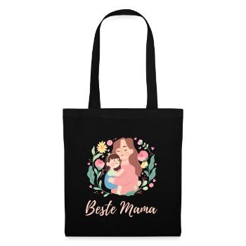 Beste Mama Blumen Mama Tochter Geschenk - Stoffbeutel - Schwarz - Vorne