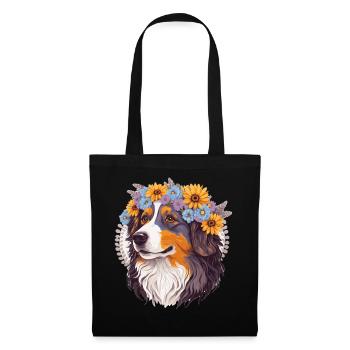 Australian Shepherd Flower Crown Pet Dog Floral Fa - Tote Bag - black - Front