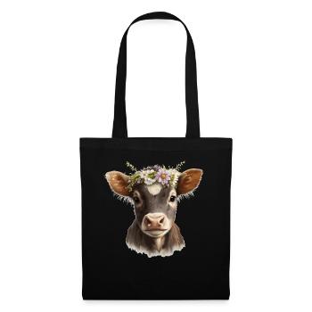 Calf Flower Crown Baby Cow Floral Farm Animal Pet - Tote Bag - black - Front