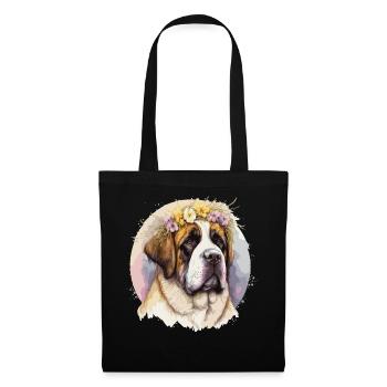 Cute St. Bernard Flower Crown Pet Dog Breed Floral - Stoffbeutel - Schwarz - Vorne