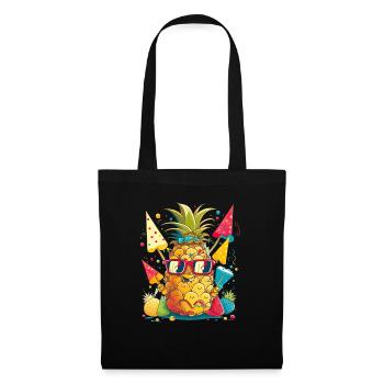 Lustige Ananas mit Sonnenbrille Frucht Tropisch - Stoffbeutel - Schwarz - Vorne