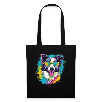 Border Collie Hund Hunderasse - Stoffbeutel - Schwarz - Vorne