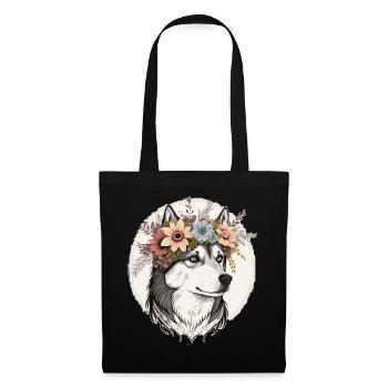 Cute Siberian Husky Flower Crown Pet Dog Breed Flo - Tote Bag - black - Front