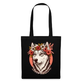Cute Siberian Husky Flower Crown Pet Dog Breed Flo - Tote Bag - black - Front