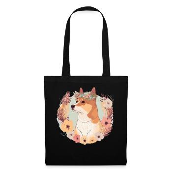 Mignon Shiba Inu Fleur Couronne Chien Floral Chiot - Sac en tissu - noir - Devant