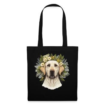 Mignon Labrador Retriever Fleur Couronne Race de chien de compagnie - Sac en tissu - noir - Devant
