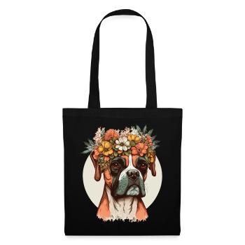 Mignon Boxer Chien Fleur Couronne Chien Race Floral P - Sac en tissu - noir - Devant
