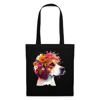Fleur de beagle mignon Couronne Chien de race Floral Pupp - Sac en tissu - noir - Devant