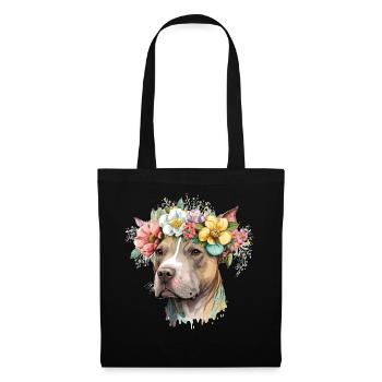American Staffordshire Terrier Flower Crown Pet Do - Stoffbeutel - Schwarz - Vorne