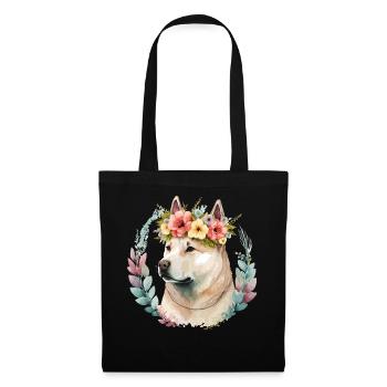 Cute Akita Inu Dog Flower Crown Pet Dog Breed Flor - Stoffbeutel - Schwarz - Vorne