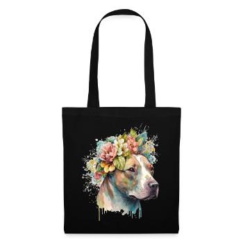 Cute American Staffordshire Terrier Flower Crown P - Stoffbeutel - Schwarz - Vorne